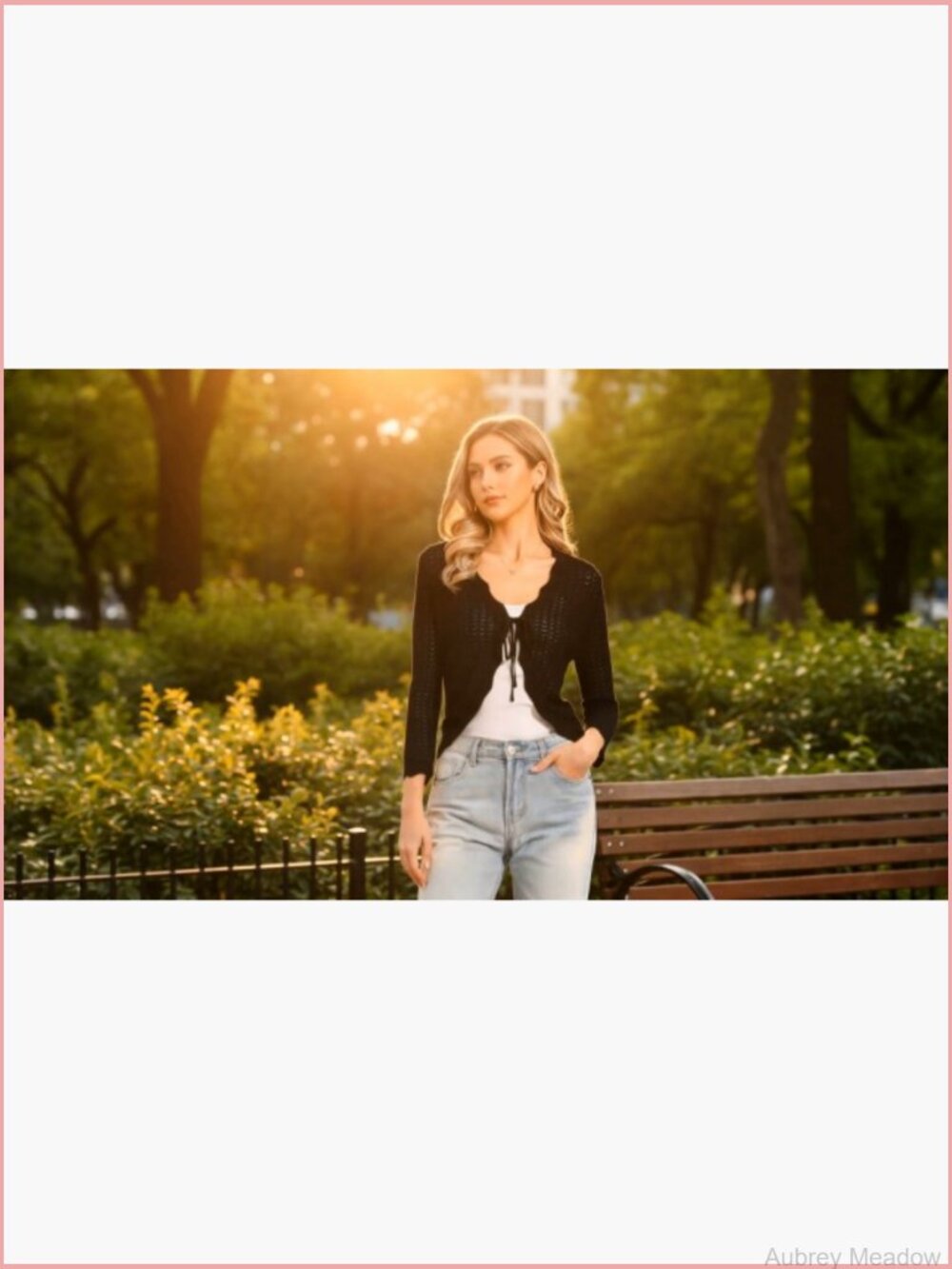 Crochet Tie Front Cardigan Bolero Shrug 3/4 Sleeve - Picture 7 of 7